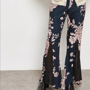 MinkPink Floral High Rise Flare Mesh Panel Pants